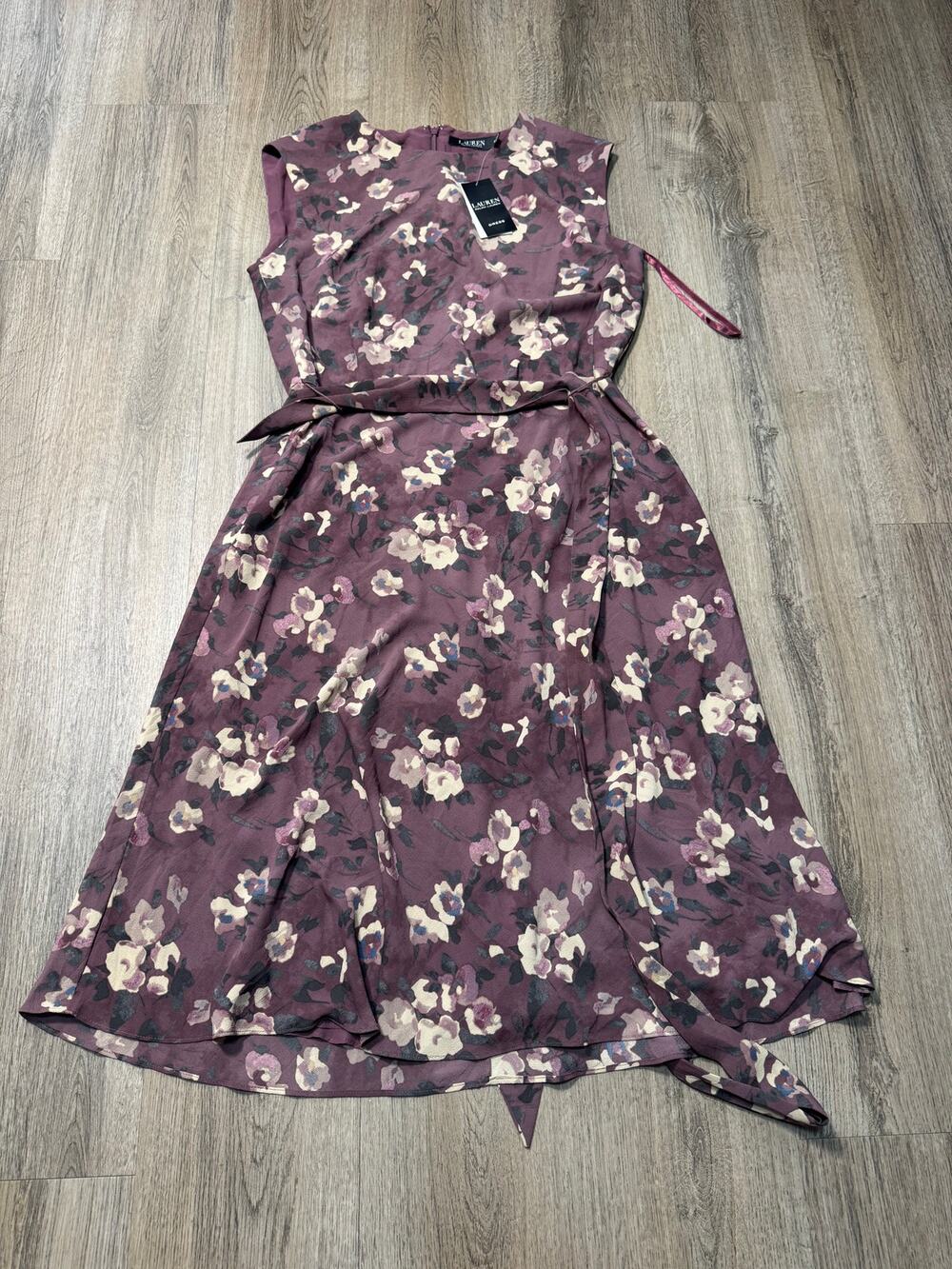 Lauren Ralph Lauren Women's Mauve Floral Sleeveless Belted Midi Dress